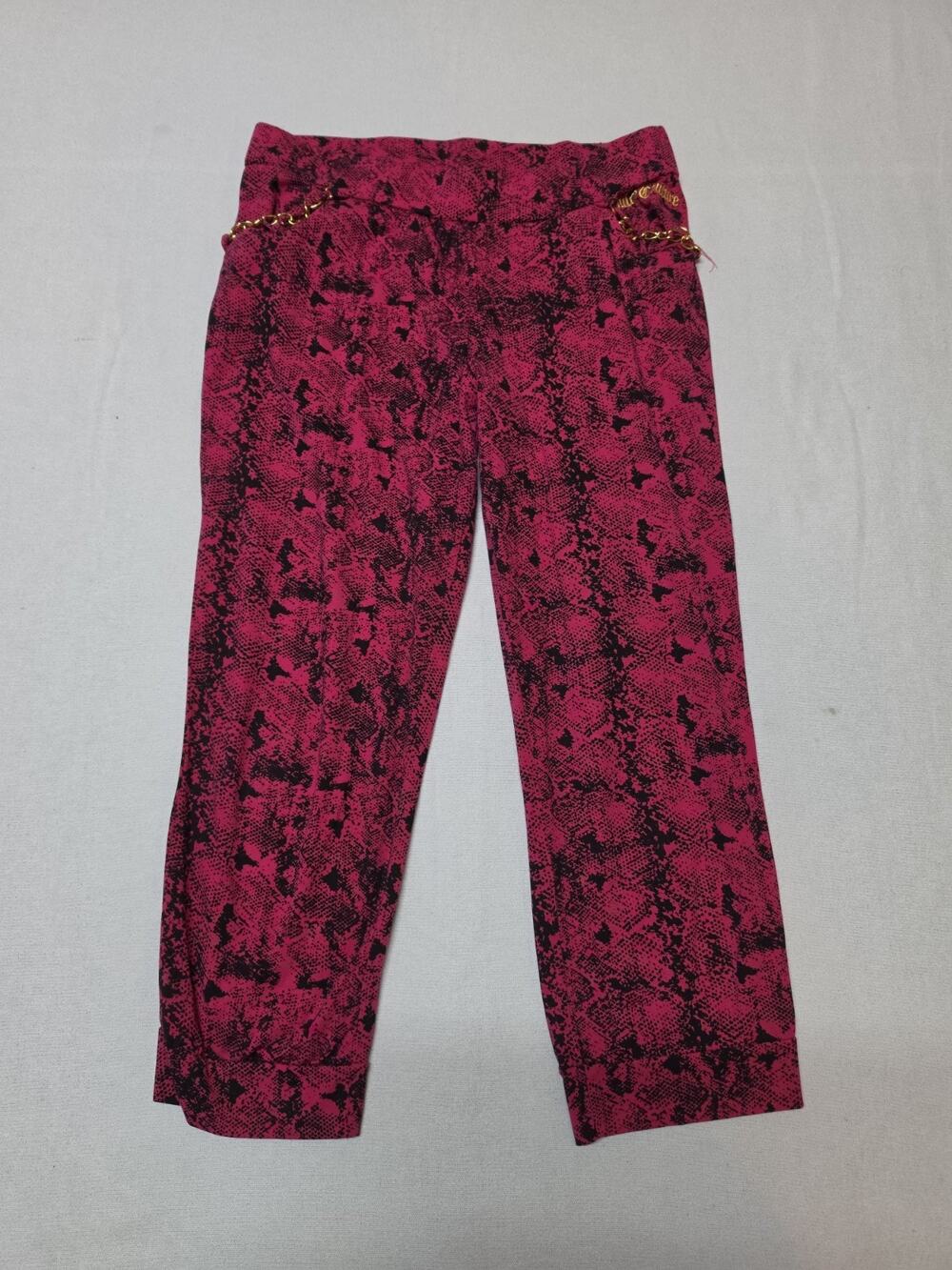 Juicy Couture Women’s Large Pink Black Snakeskin Print Capri Pants Gold Chain...